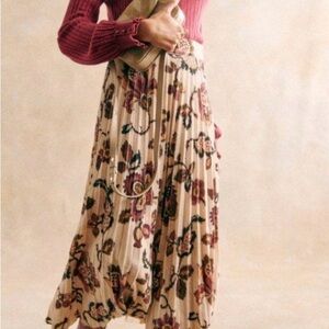 Sezane Dune Skirt Mereville Ptint Pleated Midi Skirt with Floral Print
